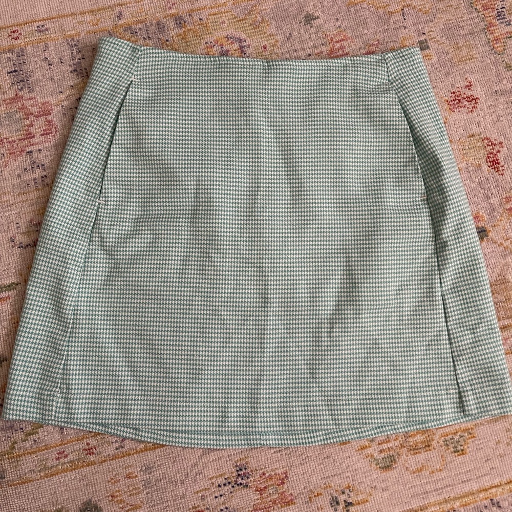 Free People aqua blue & white houndstooth mini skirt